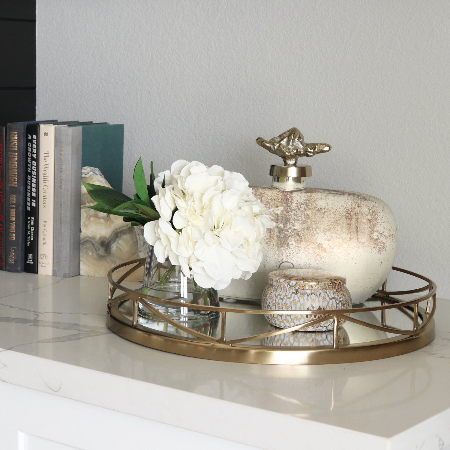 Stone Weathered Vase with Gold Lid