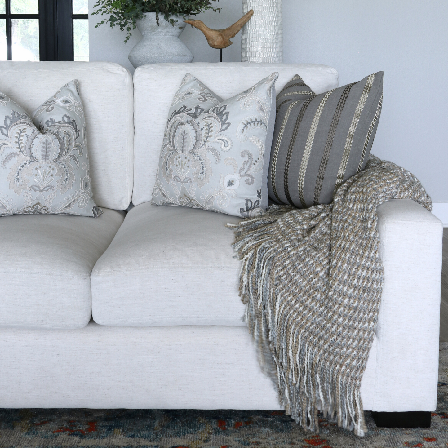 Linen with Embroidered Braid Pillow