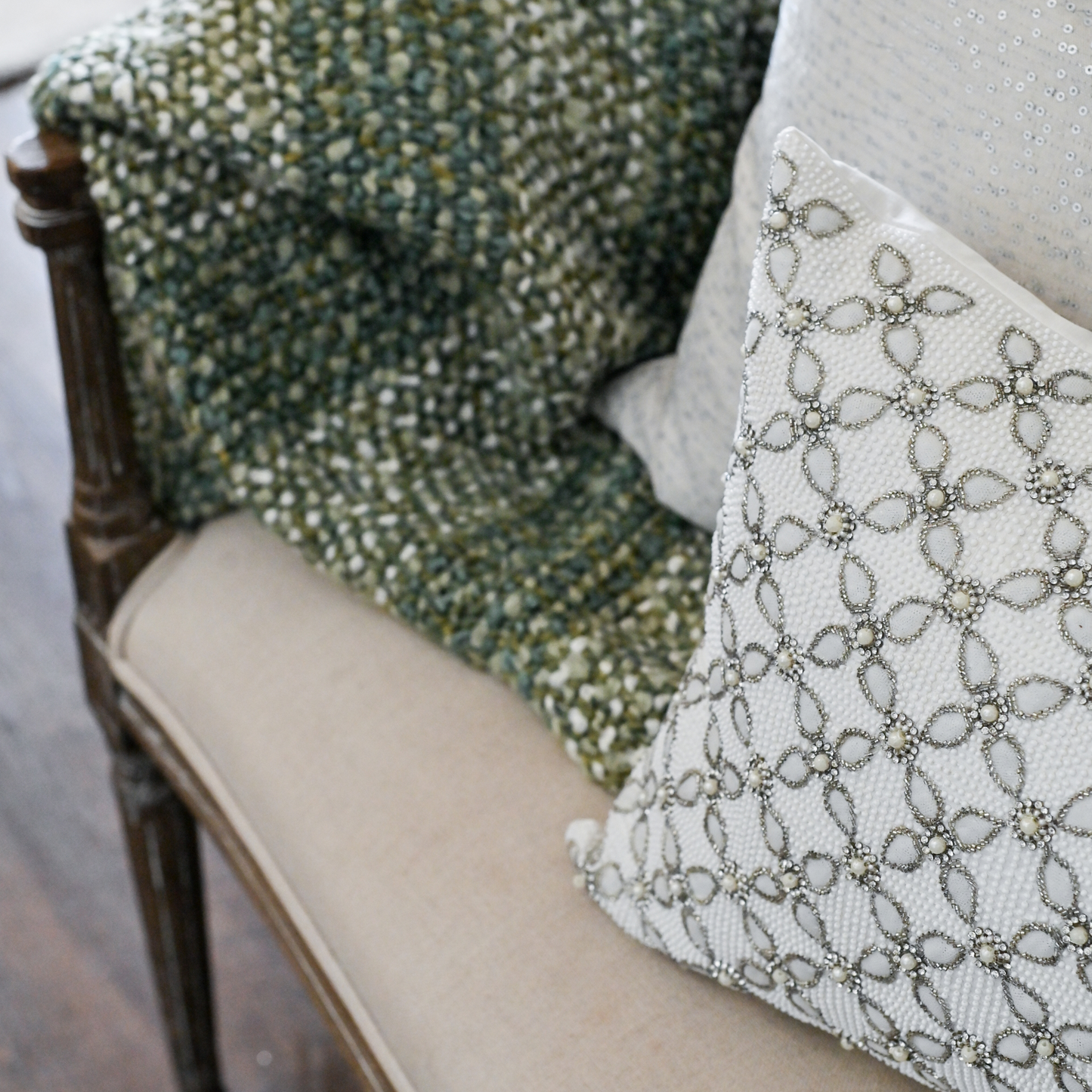 Sage and White Stripe Throw