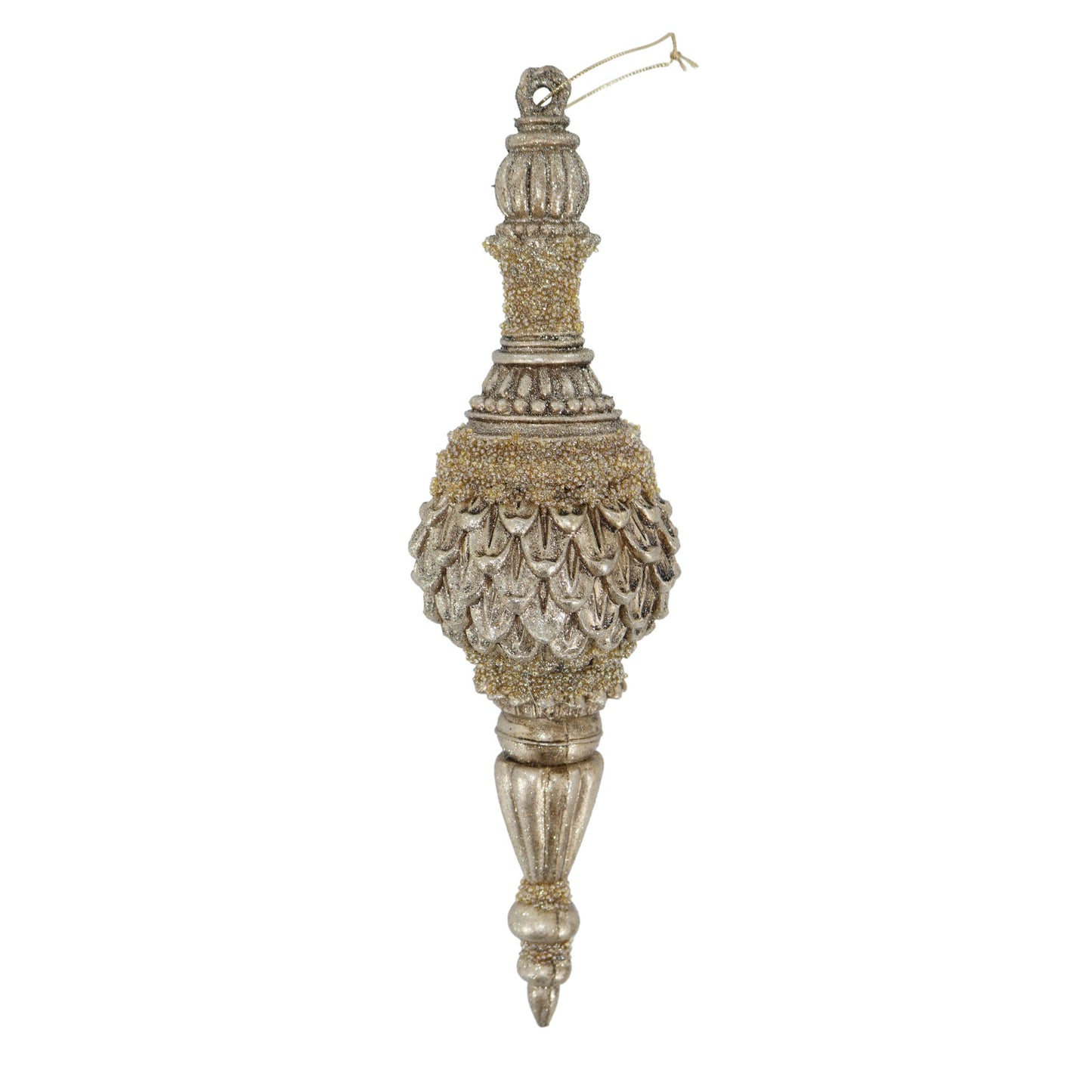 16" Beaded Finial Ornament in Champagne