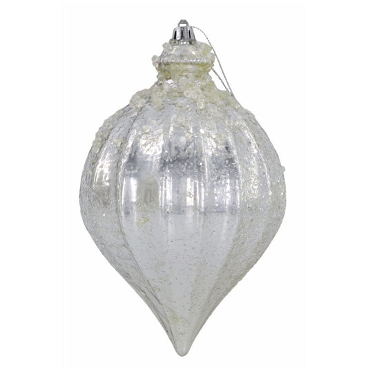 7" Silver Metallic Ridged Finial Ornament