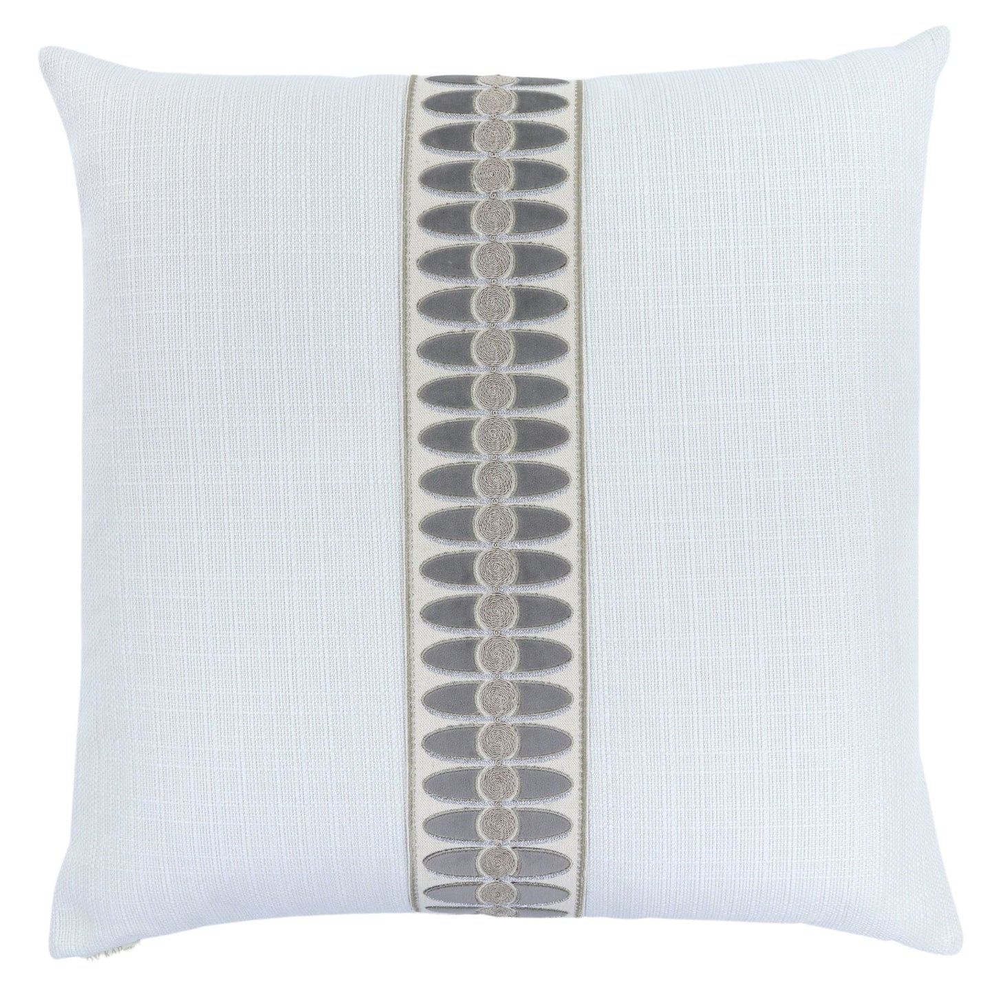 Neutral Linen Throw Pillow with Trim Appliqué