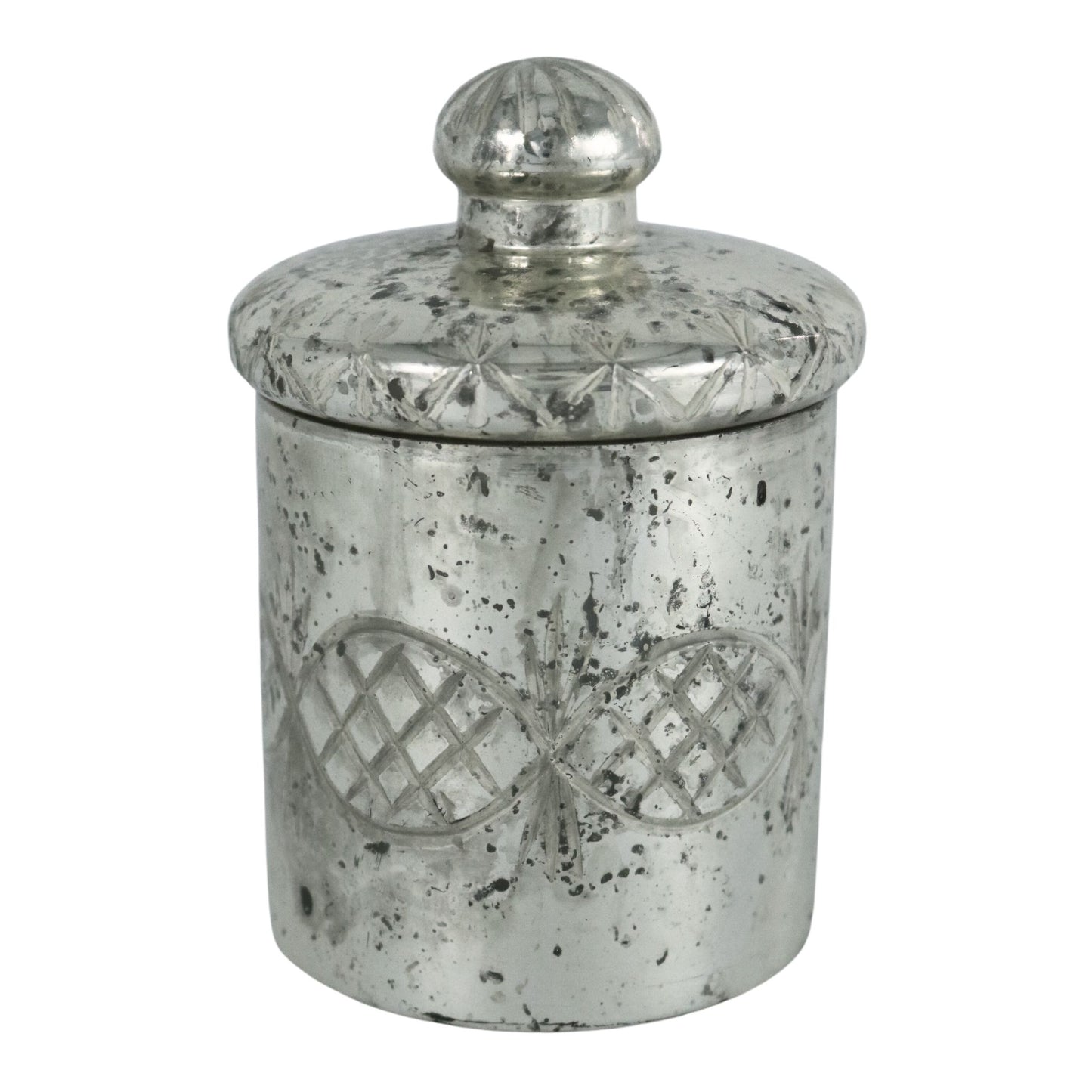 Mercury Glass Etched Container with Lid
