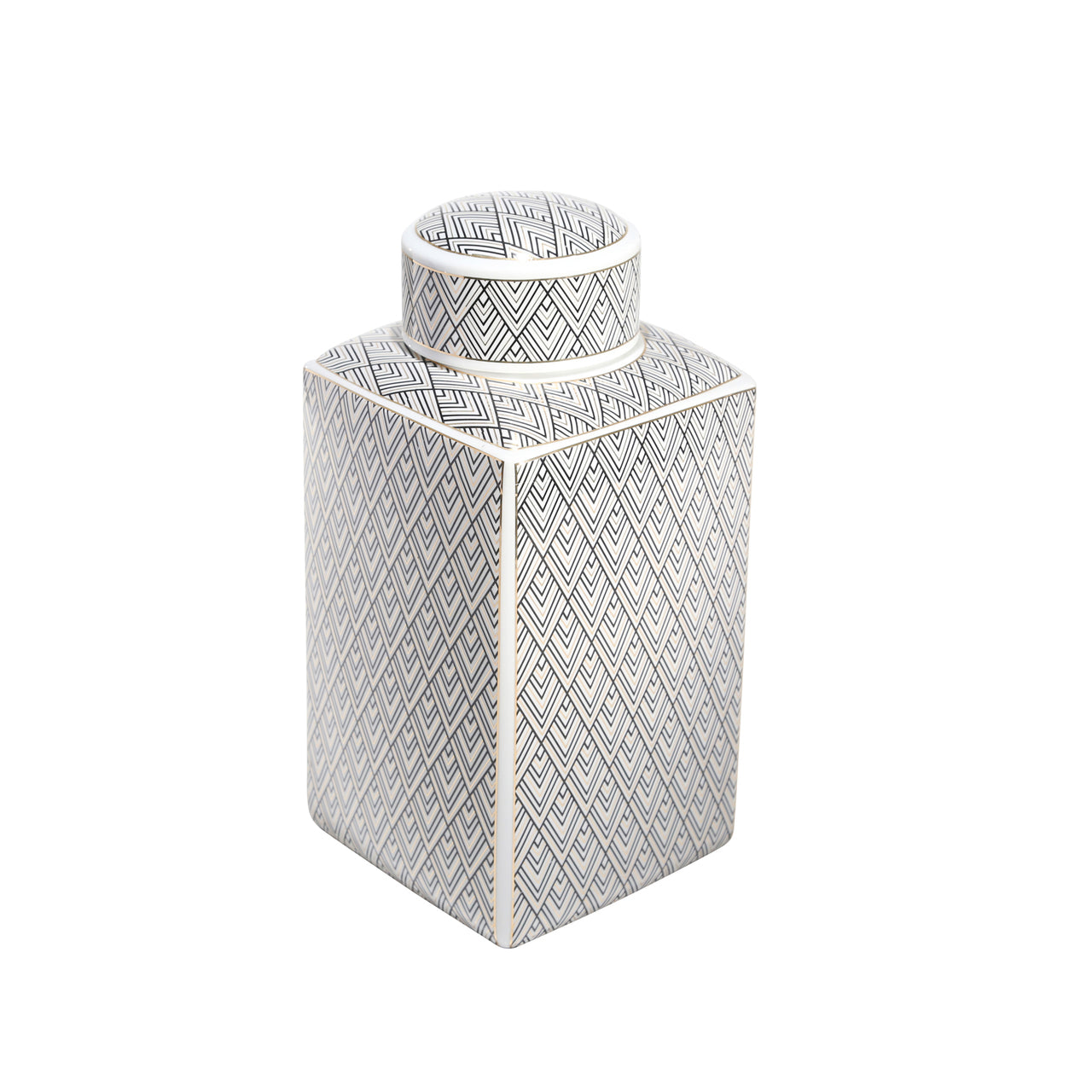 Ceramic White and Black with Gold Accent Jar