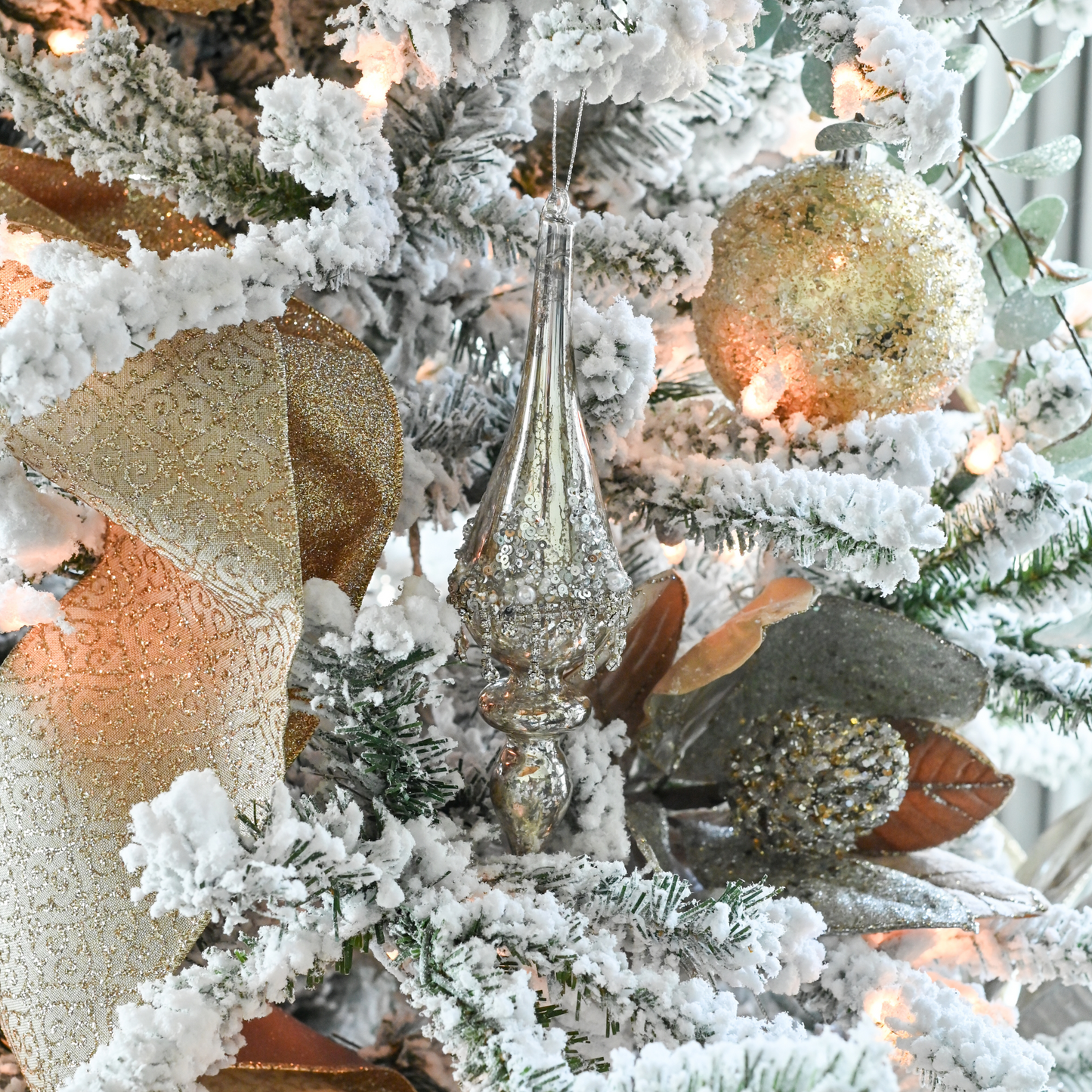 9" Mercury Beaded Finial Ornament