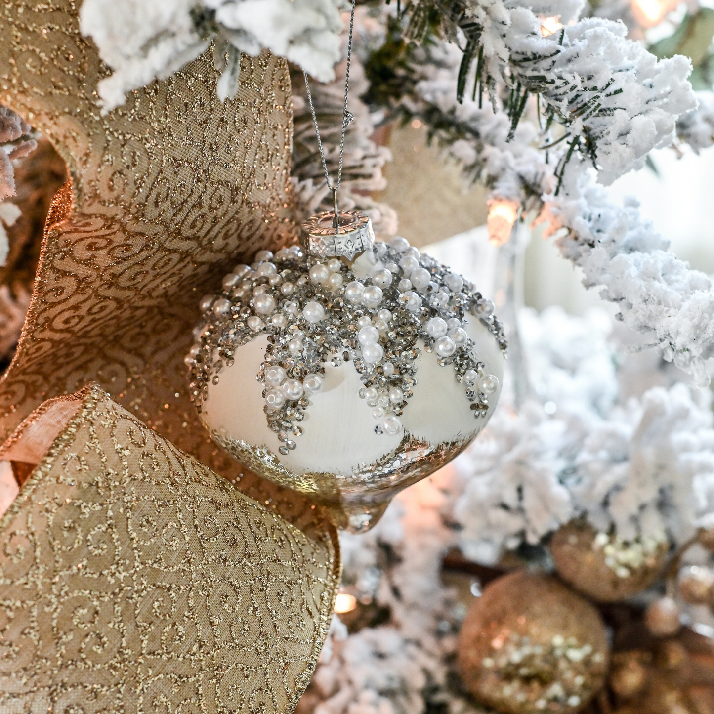 Round Pearl & Glass Ball Ornament