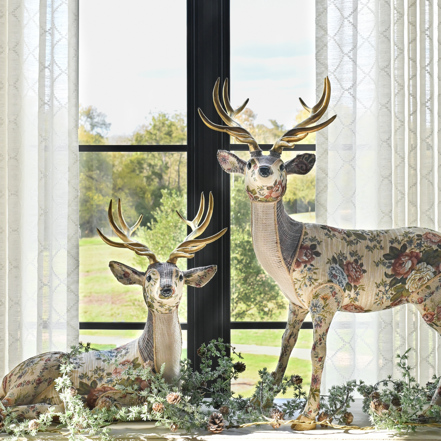 Vintage Floral Fabric Deer