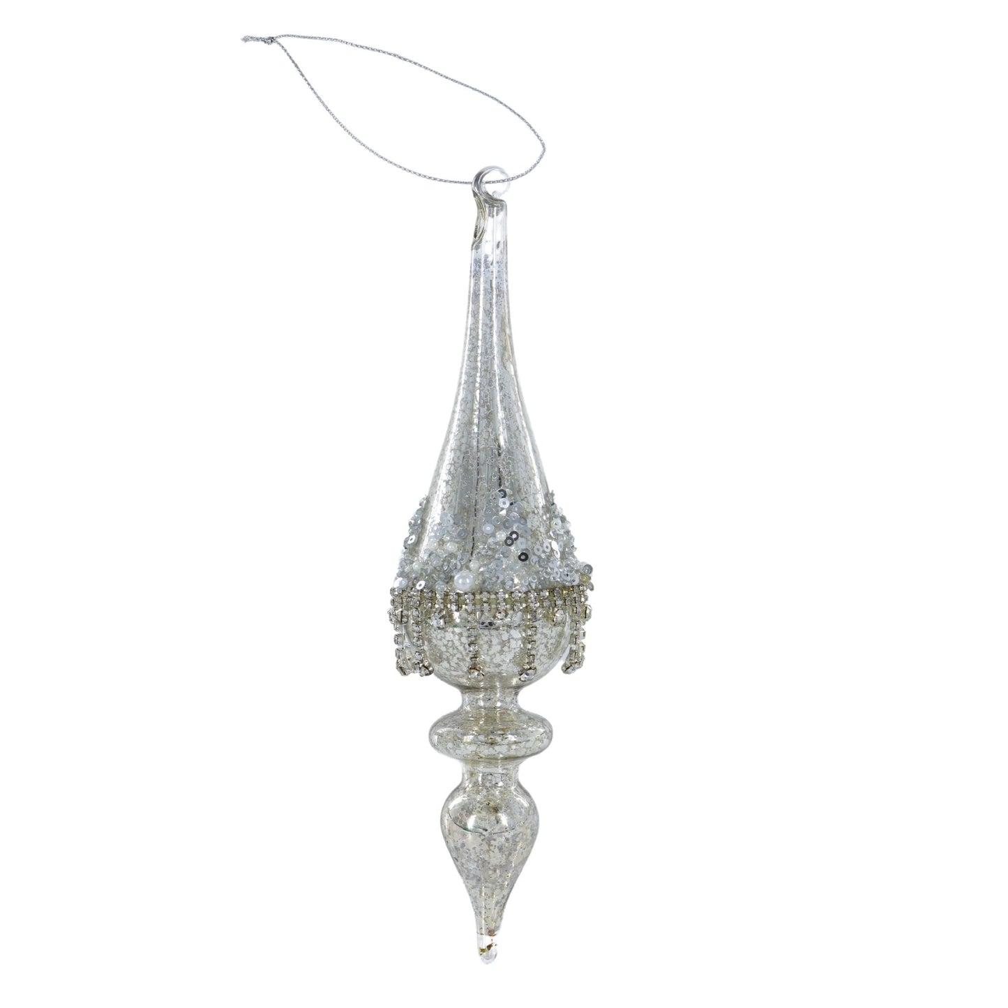 9" Mercury Beaded Finial Ornament