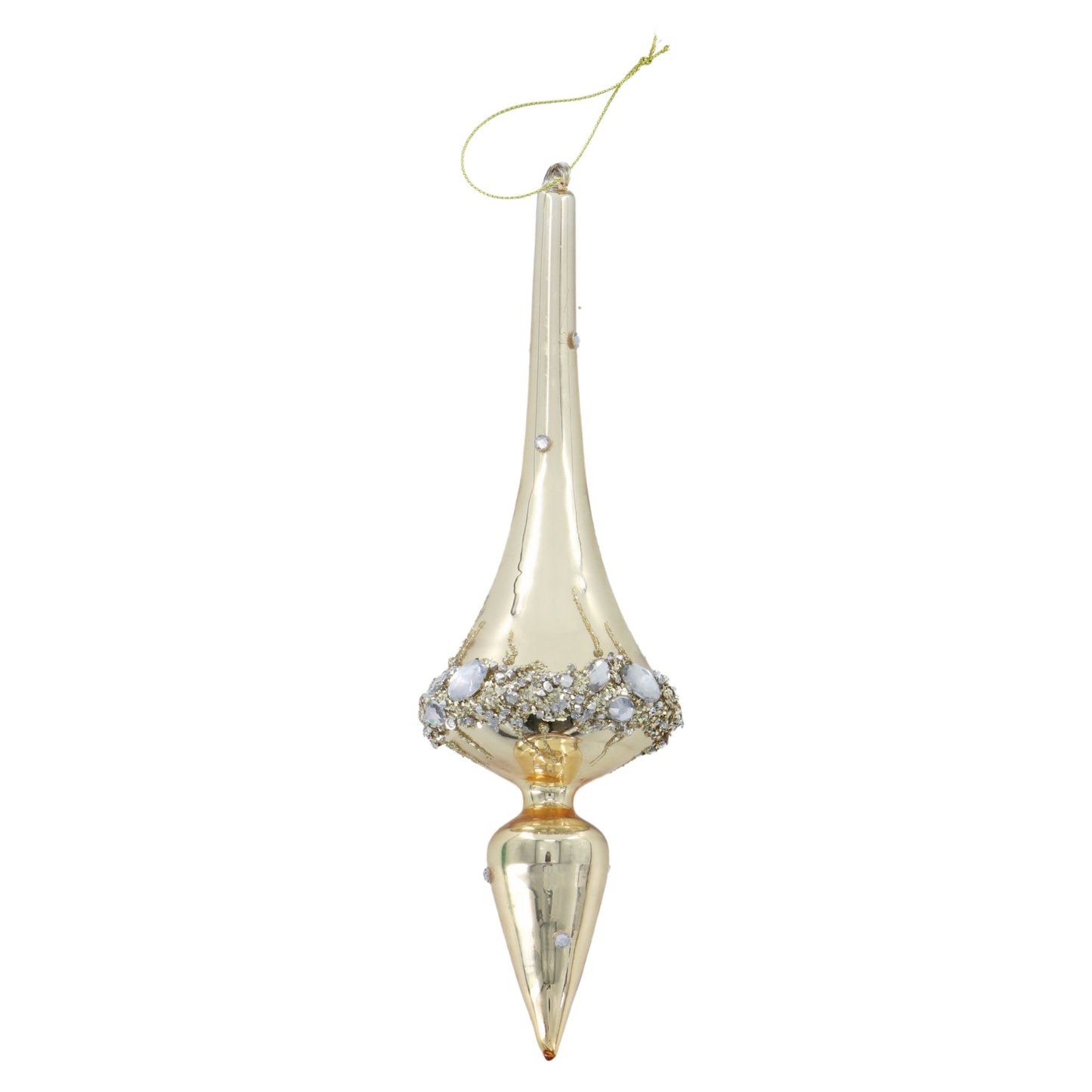 10" Champagne Finial Ornament with Crystal Accents