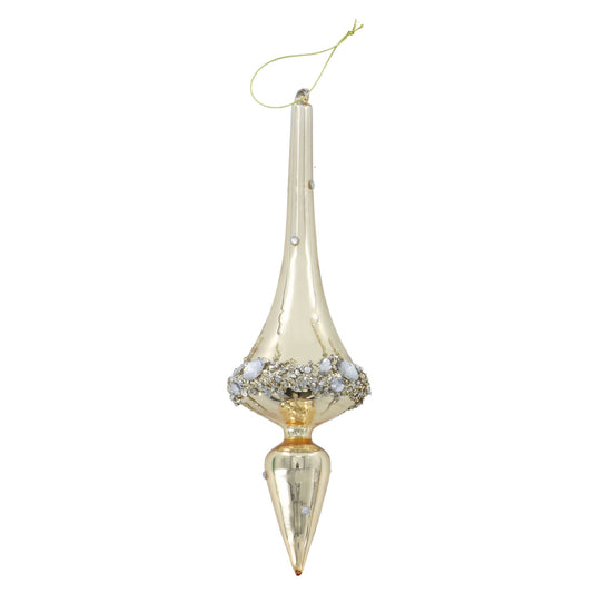 10" Champagne Finial Ornament with Crystal Accents