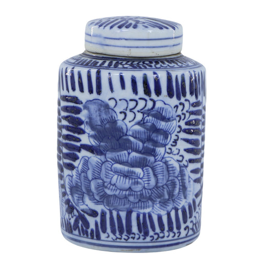Blue And White Tea Caddy with Lid