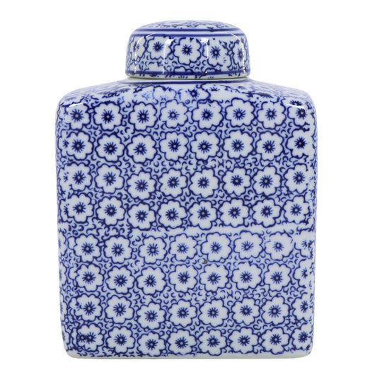 Blue and White Blossom Jar with Lid