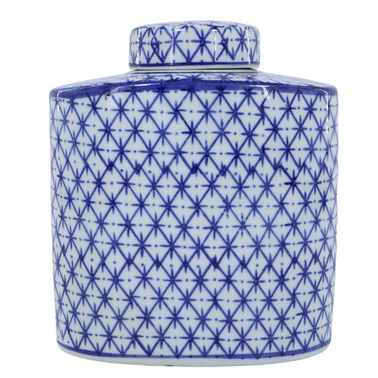 Blue and White Lattice Jar with Lid