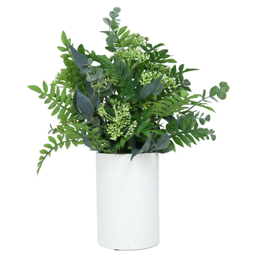 Mixed Greenery in White Pot