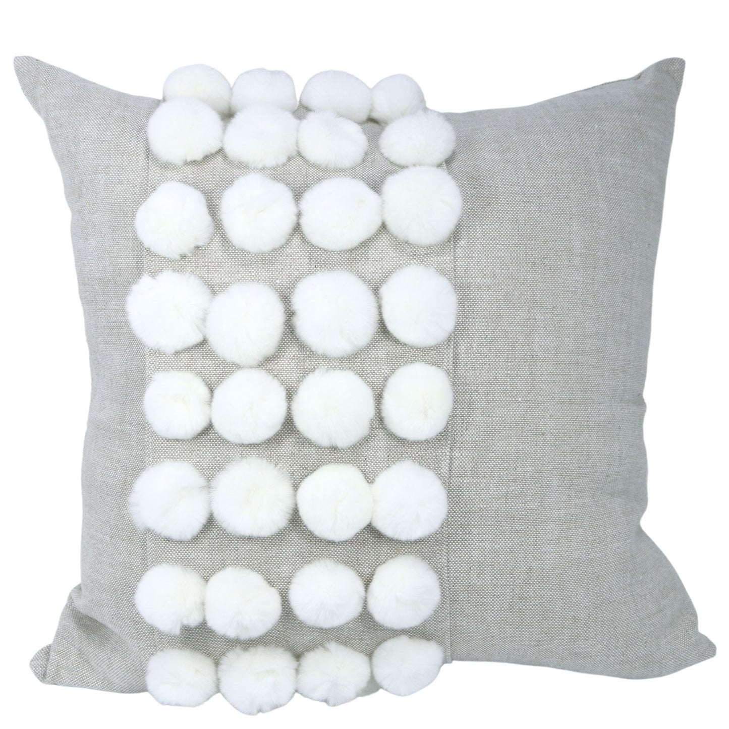 Natural Linen Pillow with Pom Poms
