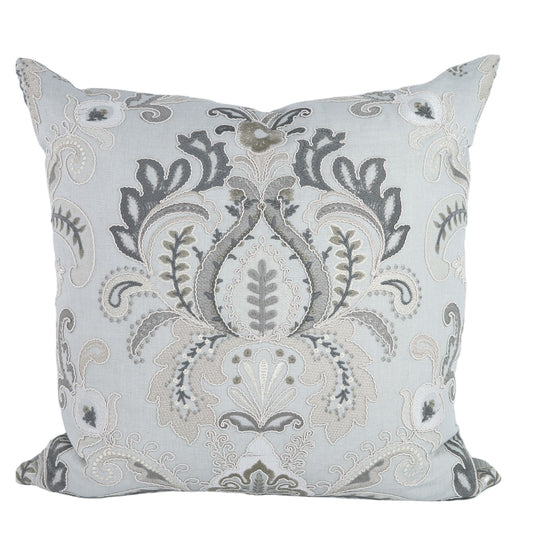 Custom Embroidered Neutral Damask Pillow Cover