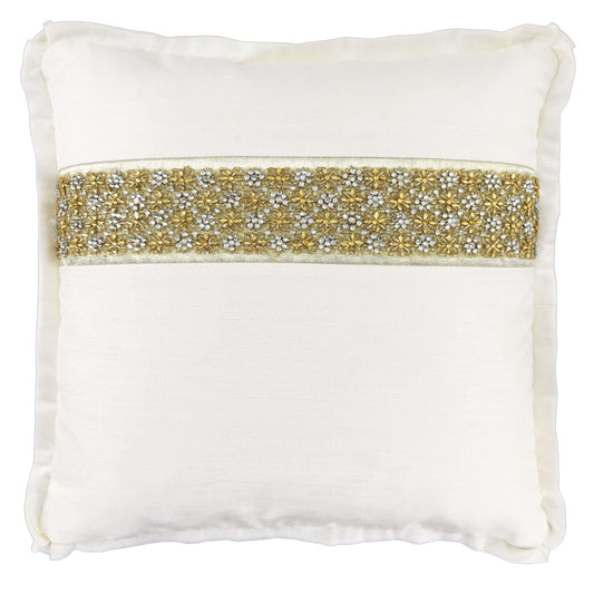 Custom Cream & Gold Accent Pillow with Beaded Trim