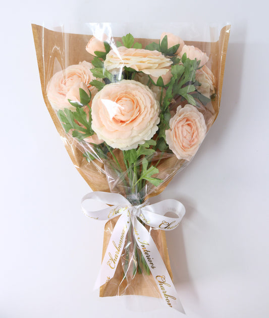 25" Peach Real Touch Triple Bloom Ranunculus Stem Bundle