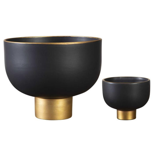 Ceramic Matte Black Bowl on Gold Stand