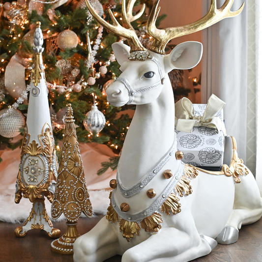 36" White Glittered Resin Ornate Jeweled Tree