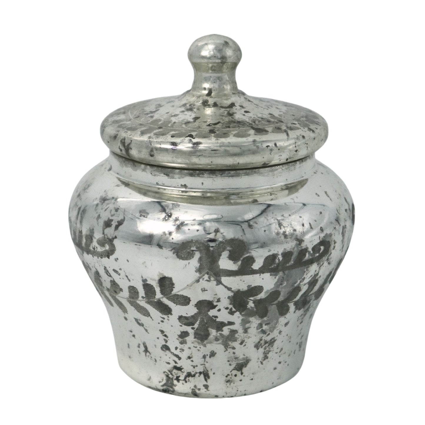 Mercury Glass Etched Container with Lid