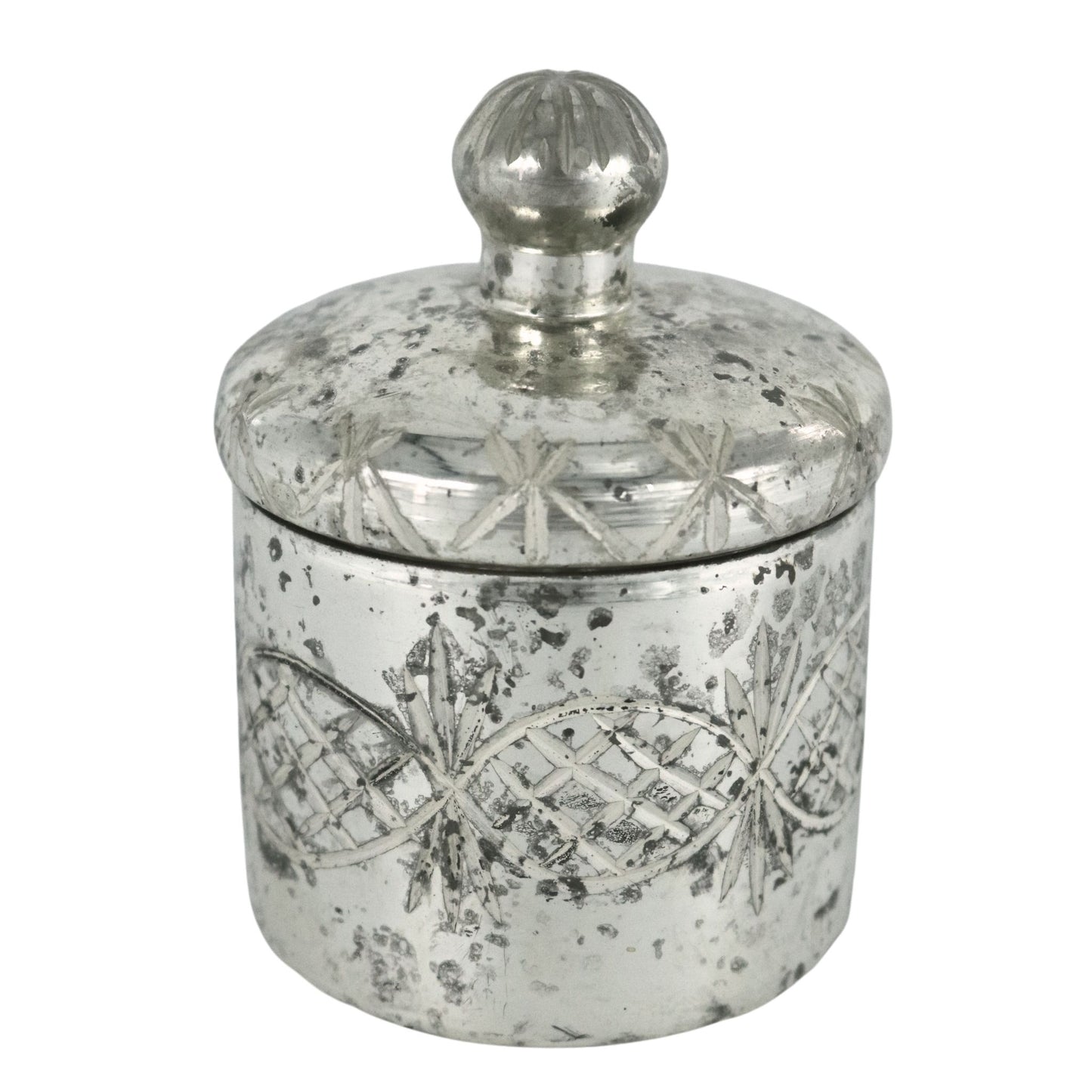 Mercury Glass Etched Container with Lid